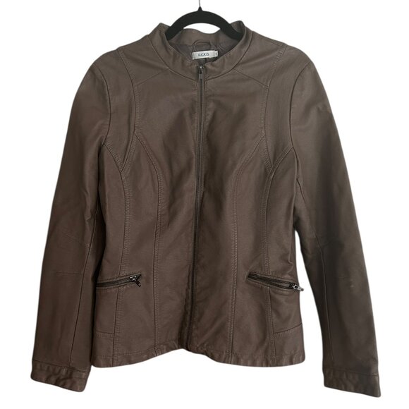 Ricki’s Dark Taupe Vegan Leather Moto Jacket Sz 12 Biker Fitted Lined Zip Pocket - Picture 1 of 5